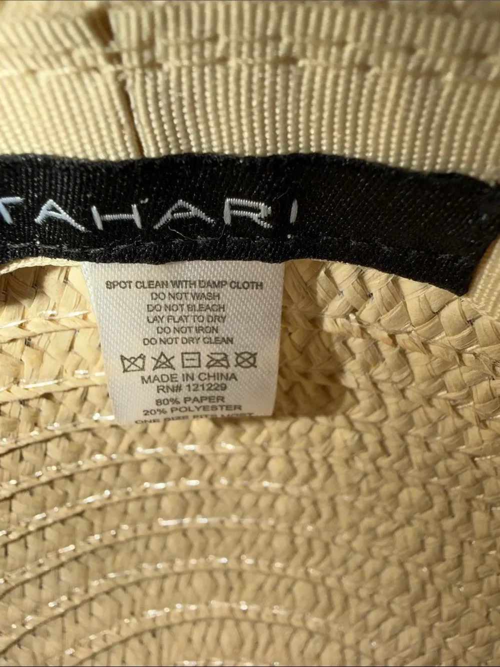 TAHARI Beige Tan Black Braided Detail Floppy Straw Hat